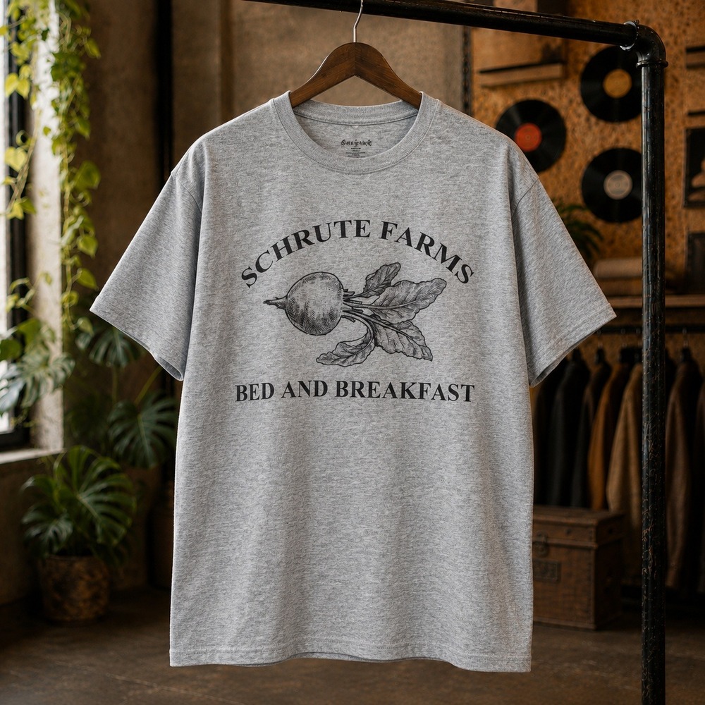 Schrute Farms Bed and Breakfast‎ Heather Gray Graphic Tee The Office Mens Medium